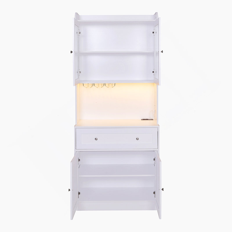 LED Coffee Bar Cabinet with Storage and Glass Holder