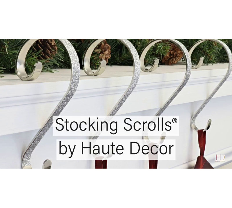 Antique Brass Embossed Holly Stocking Holders, 4 Pack