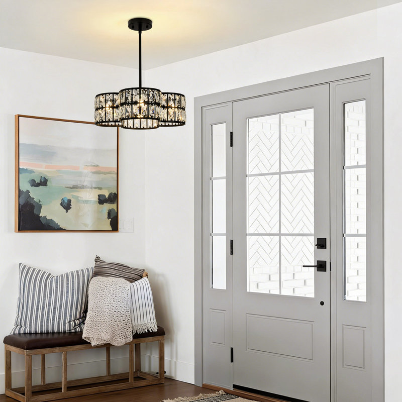 4-Light Adjustable Length Drum Chandelier, Black