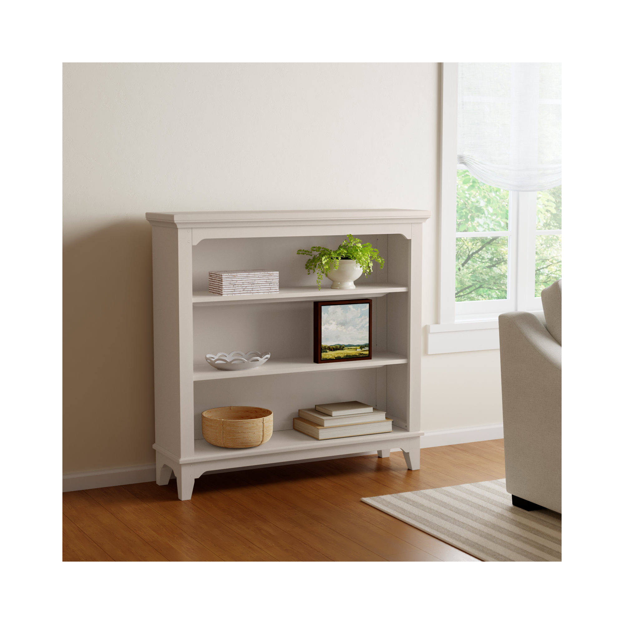 Mabank Wide Bookcase, White Dove