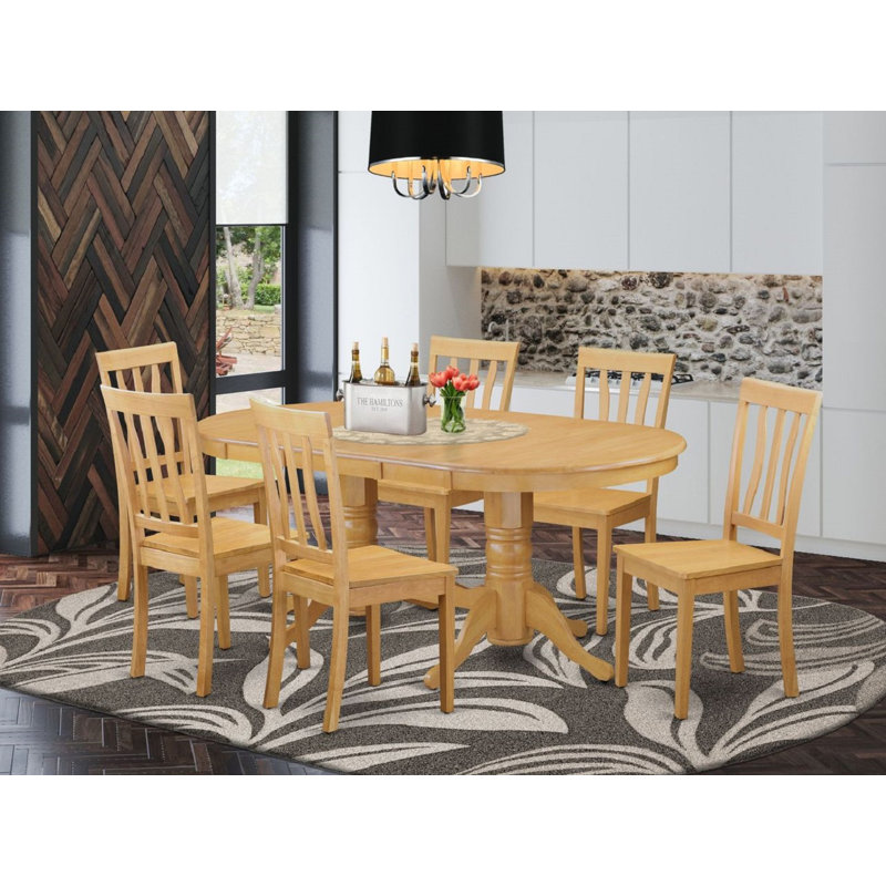 7 Piece Kitchen Table & Chairs Set Consist of an Oval Dining Room Table with Butterfly Leaf and 6 Solid Wood Seat Chairs, Oak
