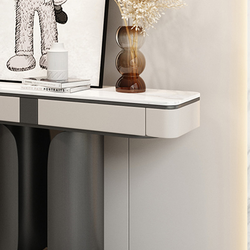 Console de style moderne de luxe en pierre frittée, Gris foncé, H 33,4 po x l 47,2 po x P 13,7 po
