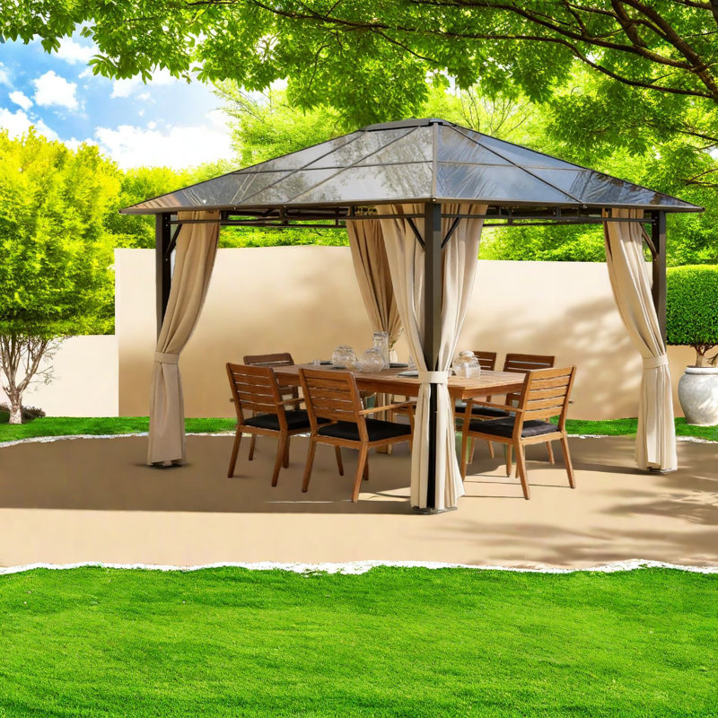 Modern Hardtop Gazebo Canopy, Aluminum Polycarbonate Design, For Backyard Entertaining