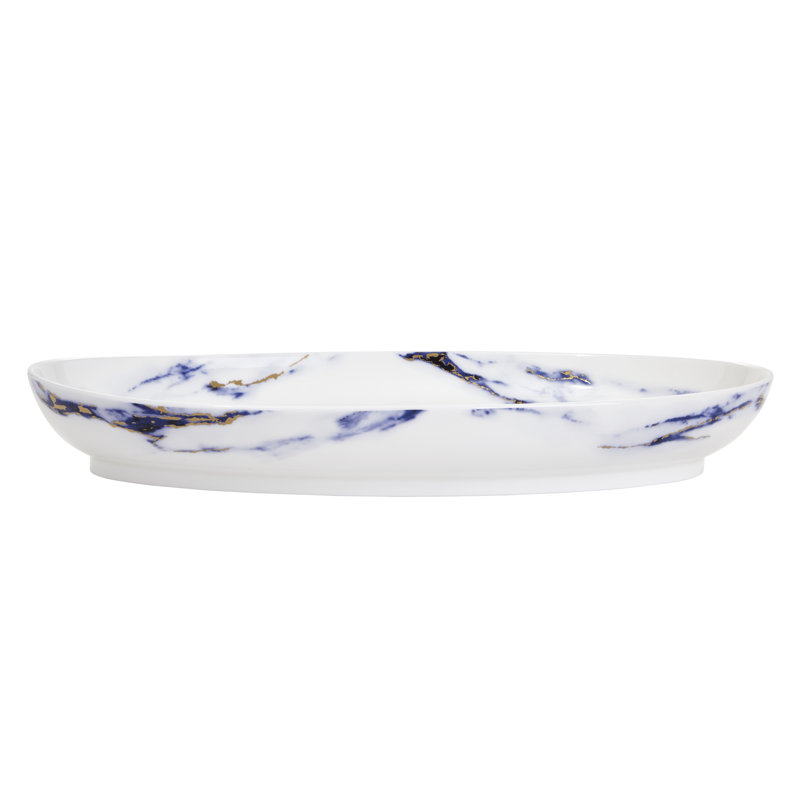 Plateau ovale en porcelaine azur foncé