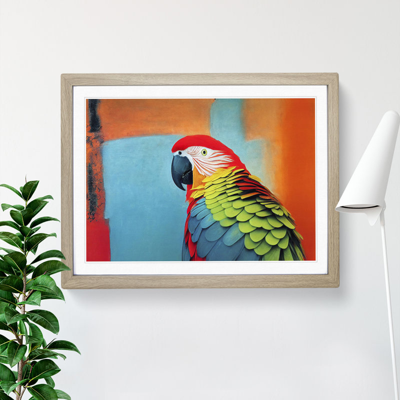 Stimulating Parrot - Framed Print, 46cm H x 64cm W x 2cm D, Oak Framed