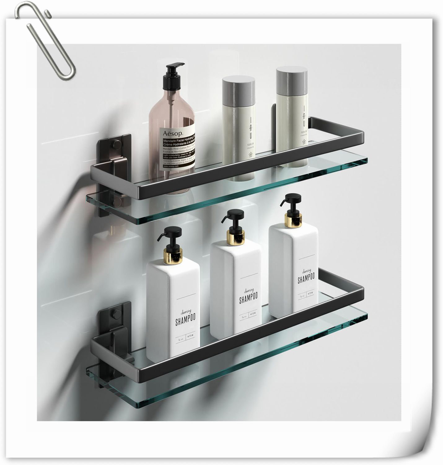 Rebrilliant Tempered Glass Bathroom Wall Organizer Shelf - Rust-Proof ...