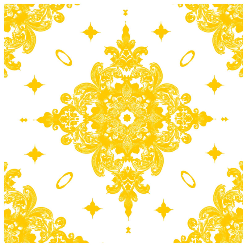 Toile tendue sur toile damassée jaune ornée en plusieurs tailles, 32 x 32 inches