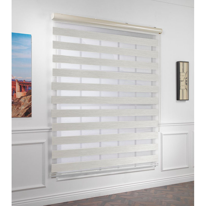Double layer bamboo roller blind and bamboo zebra window, Ecru, 46.75"W x 72"L