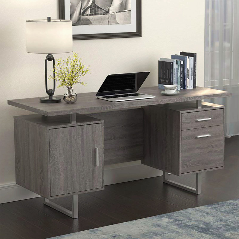 Bureau flottant à 2 tiroirs vieilli, Gris