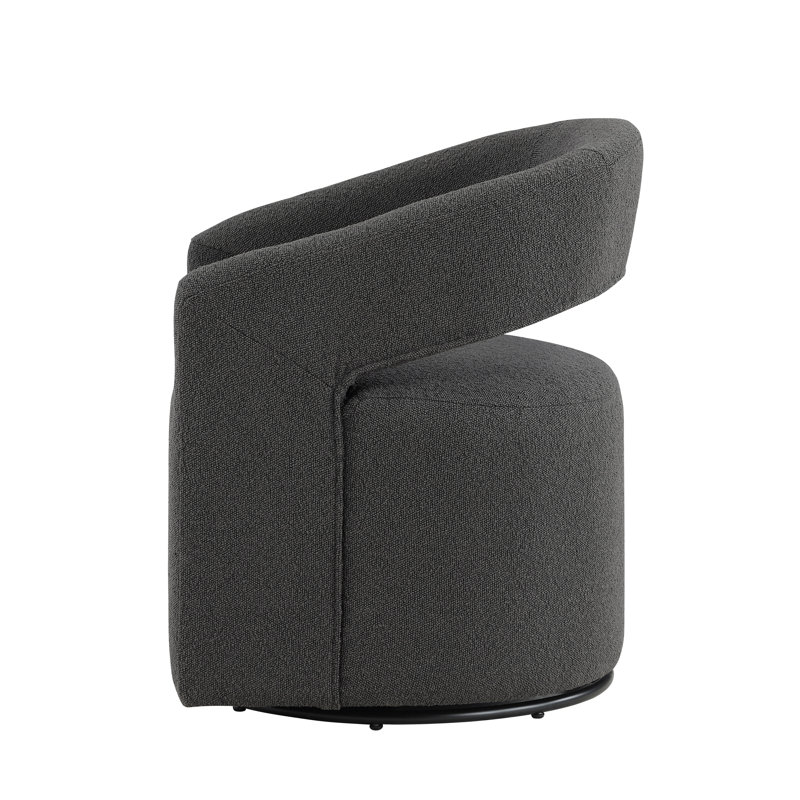 Fauteuil demi-tonneau pivotant de 27 po Makia, Bouclé gris foncé