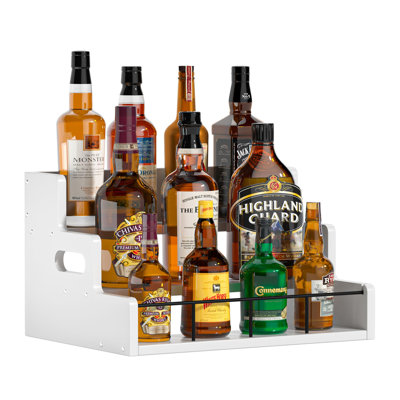 3 Step Rustic Wood Countertop Liquor Display Shelf & Syrup Organizer Rack