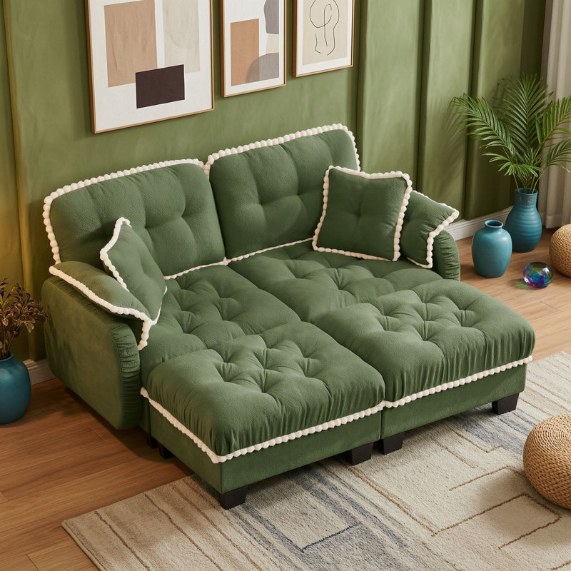Causeuse avec repose-pieds mobile et quatre coussins, Vert