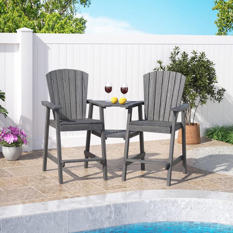 HDPE Tall Outdoor Adirondack Chair Set with DoubleRemovable Trays in Gray