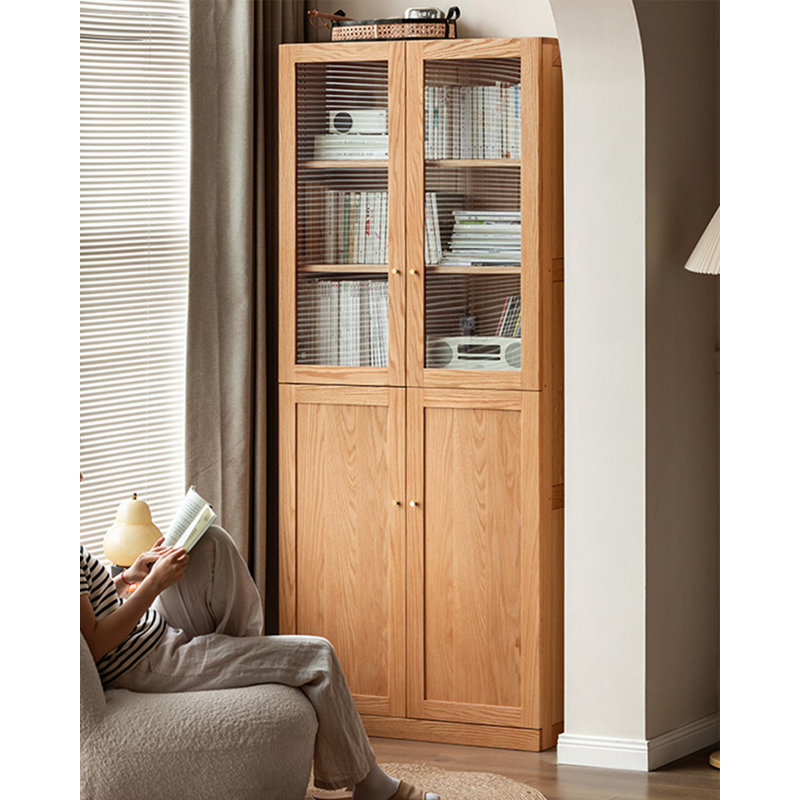 Modern Solid Oak Glass Door Bookcase