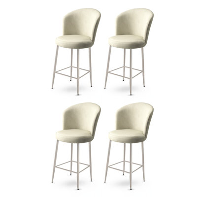 Modern Bar Stool Set (4 Pieces), Cream & Chrome | 100% Metal Frame, 28.9 x 42.1 x 15.7 inches | Comfortable 70 cm Seat Height with 18 DNS Foam Back & 22 DNS Foam Seat | Stylish for Home & Hospitality Use