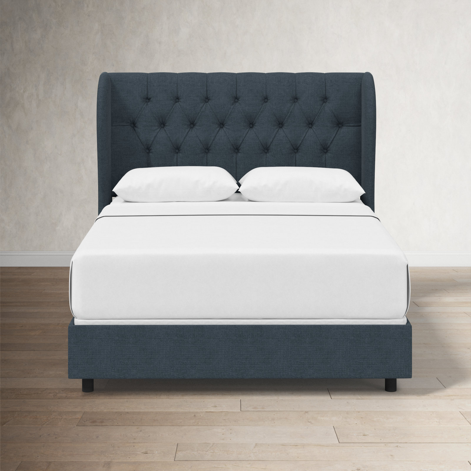 Tomey Upholstered Wingback Bed, King, Classic Navy Linen