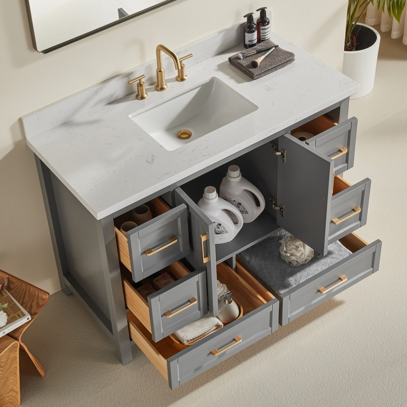 Ensemble de meuble-lavabo simple autoportant 48 po avec 2 poignées entièrement assemblé