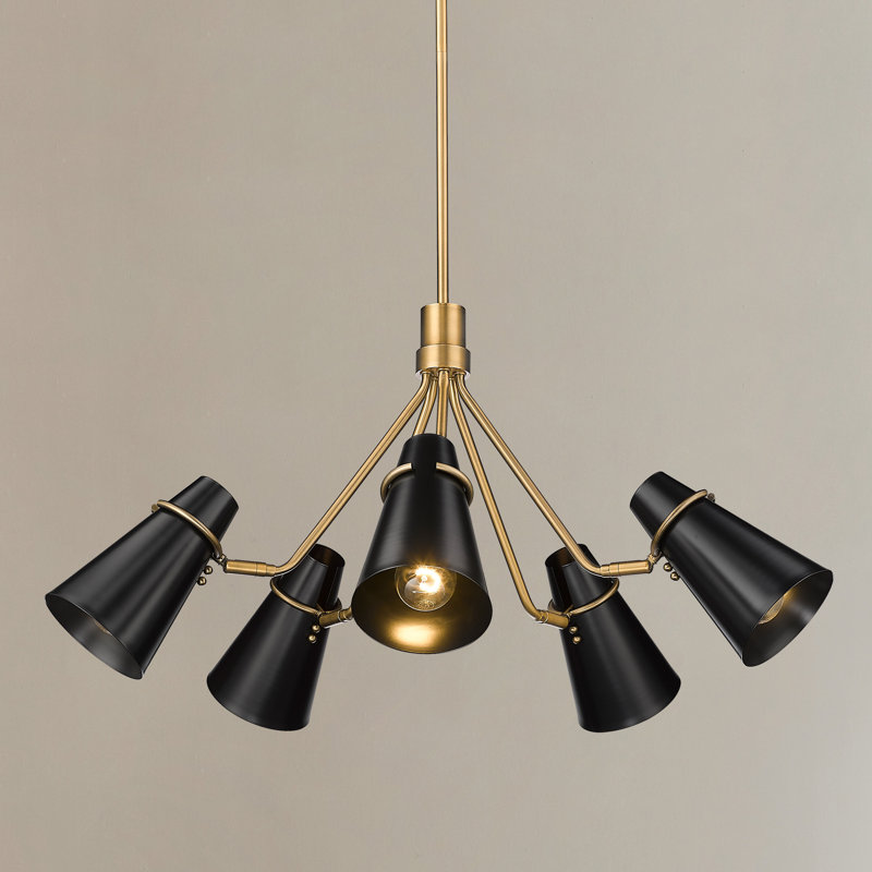 Dorris 5 - Light Steel Dimmable Cone Chandelier, Matte Black