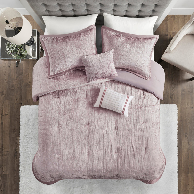 5 Piece Crinkle Comforter Set Blush, King Comforter