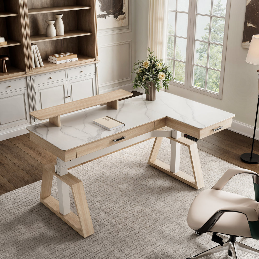 Chaning 63'' L-shaped Standing Desk with Riser Wade Logan® 