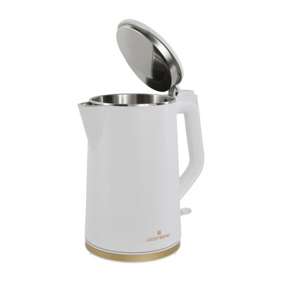 Bouilloire électrique West Bend Timeless, capacité de 1,5 litre, en blanc / or