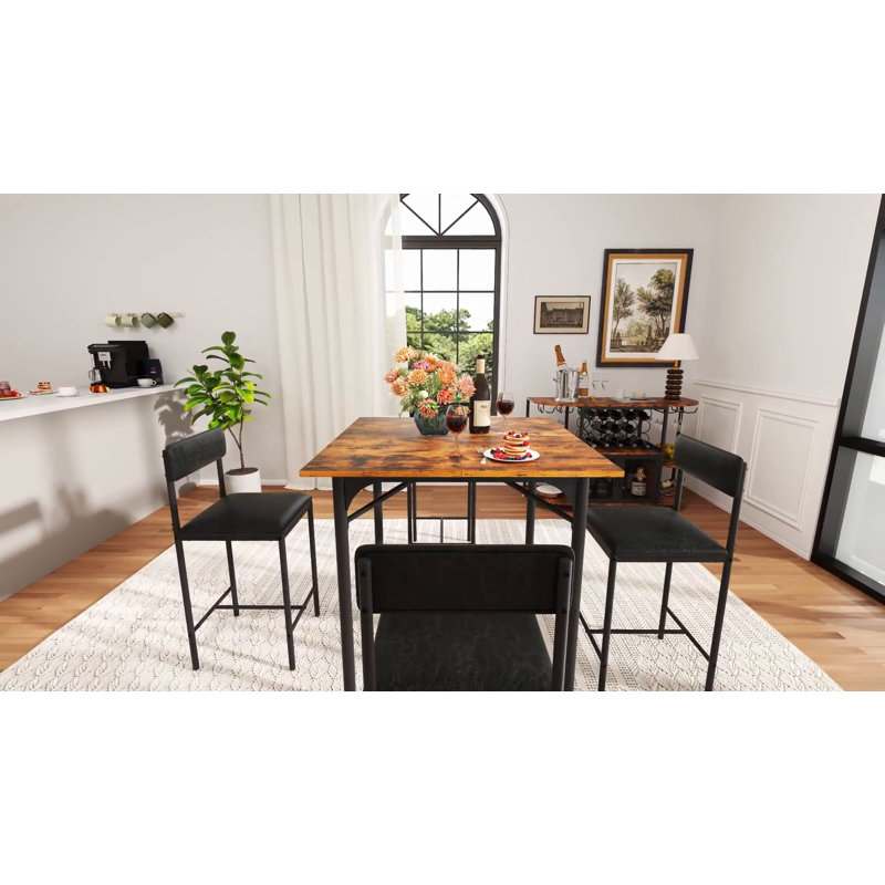 Industrial Brown and Black 5-Piece Pub Dining Set with Barstools