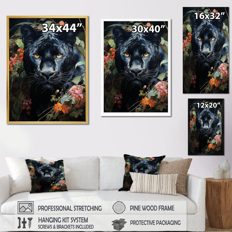 Enchanted Panther Jungle Realm - art mural de panthère, Toile tendue, H 20 po x l 12 po x P 1 po