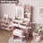 Makeup Vanity Desk with Mirror and Lights, Vanity Table with Charging Station, Power Outlets & USB Ports, Drawers, Shelves, Stool Included, LED Vanity Desk for Bedroom-542824991