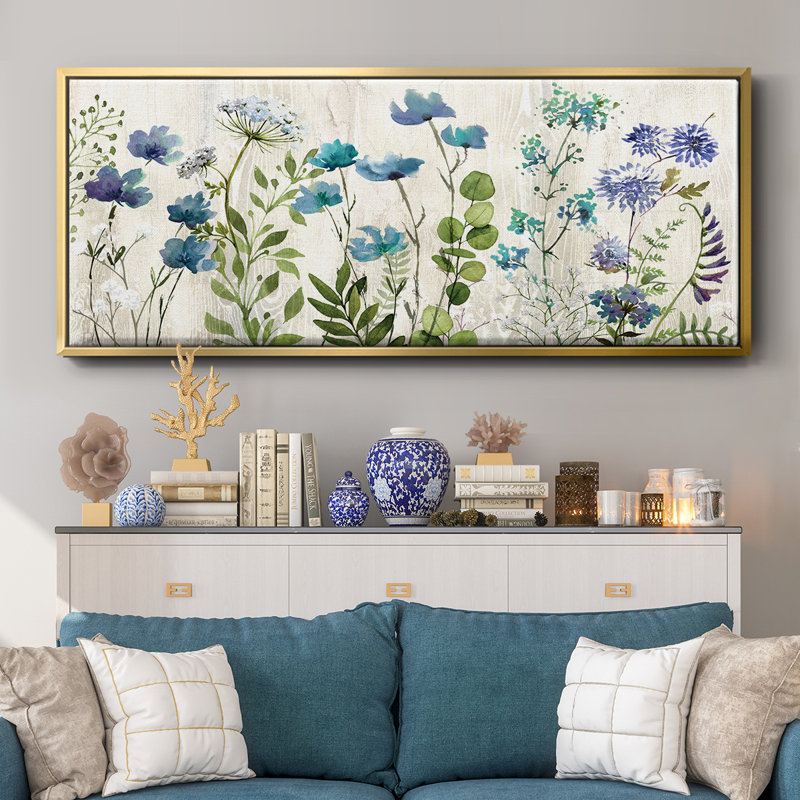 Blue Meadow- Framed Canvas, 12" H x 30" W