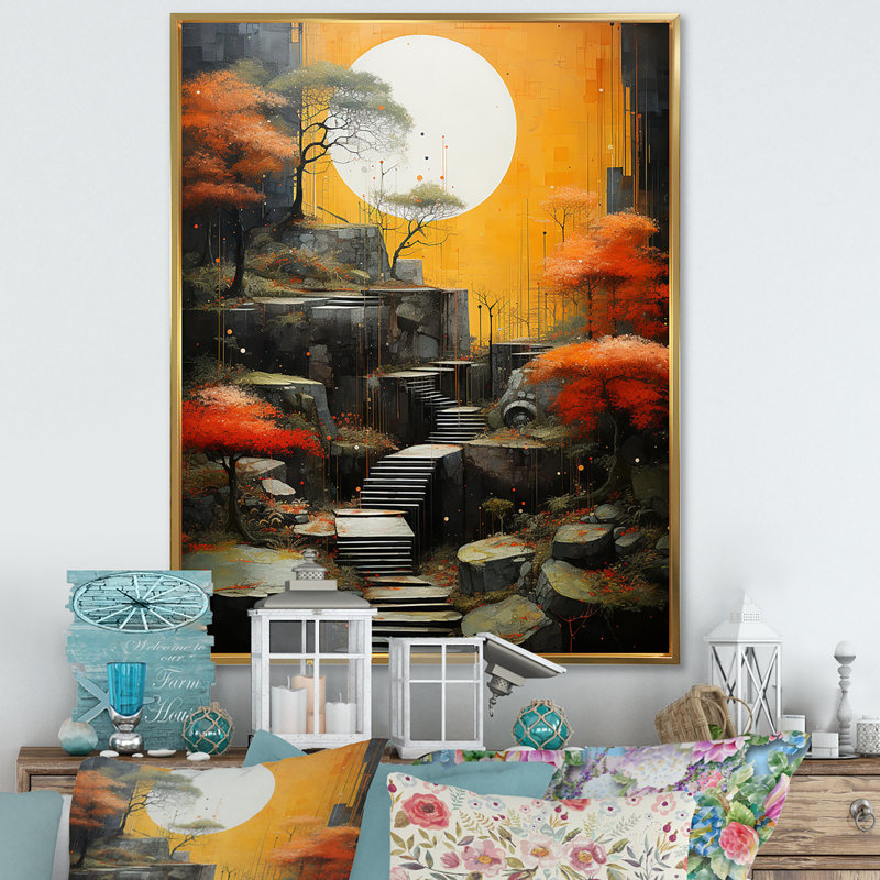 Paysage zen harmonie I - impression, H 32 po x l 16 po x P 1 po, Cadre flottant doré