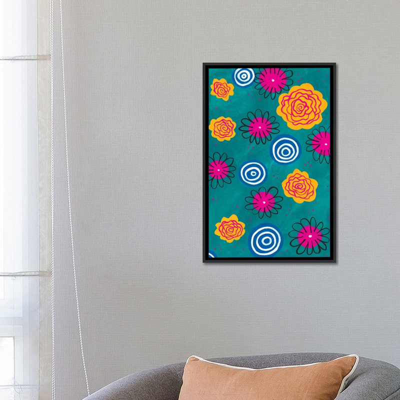 « fleur pop ii », reproduction d’impression sur toile, H 26 po x l 18 po x P 1,5 po, Toile avec cadre noir, Pas de tapis