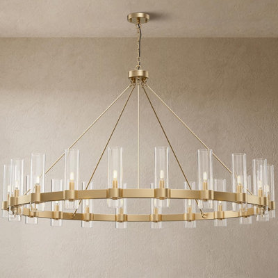 Dhreej 60'' W 20-Light Glass Wagon Wheel Chandelier