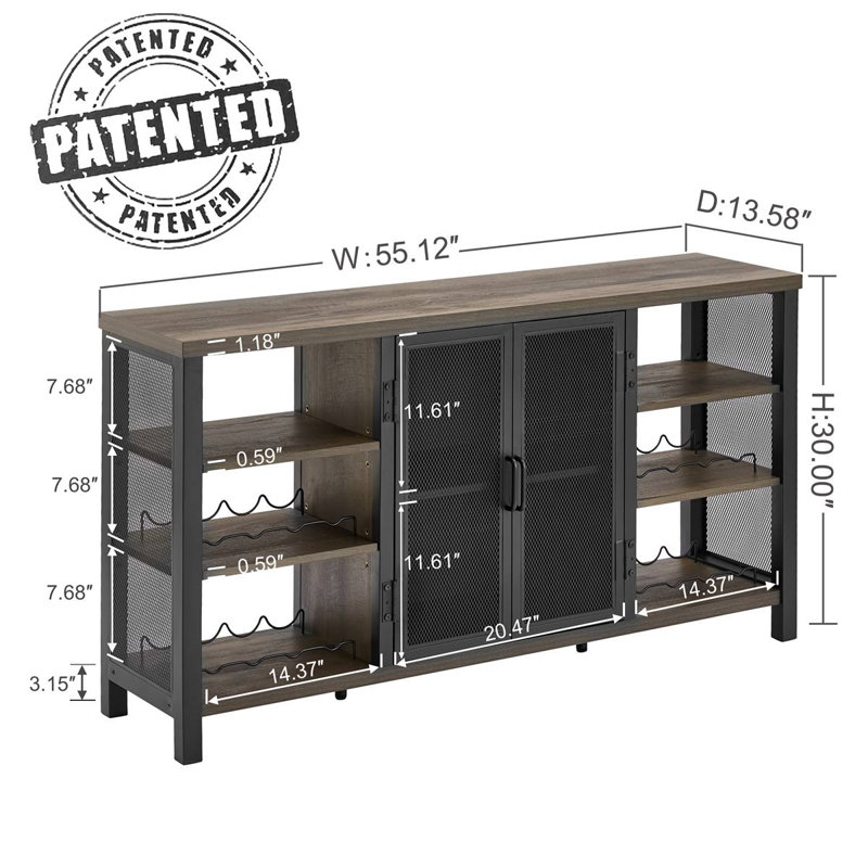 Walnut Brown 55" Industrial Wood and Metal Wine Bar Cabinet