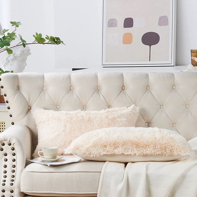 Shaggy Lumbar Faux Fur Pillow Cover, Ivory