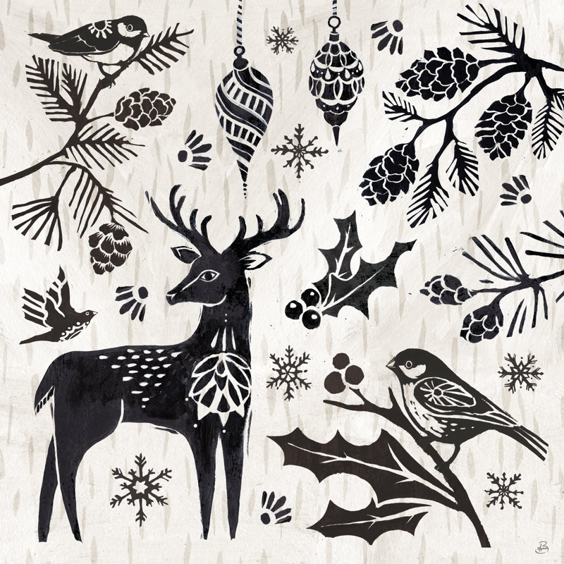Woodcut Christmas III by Daphne Brissonnet - Wrapped Canvas Print, 12" H x 12" W x 1.25" D, No, Wrapped Canvas