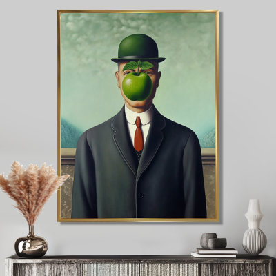 Surrealist Portrait Man With Hat And  Apple - Man Wall Art Print
