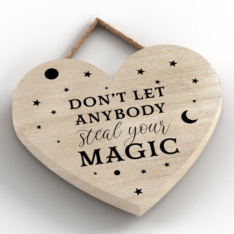 Witch Dont Let Anybody Wooden Heart Plaque, 10cm H x 9cm W x 0.5cm D, Brown