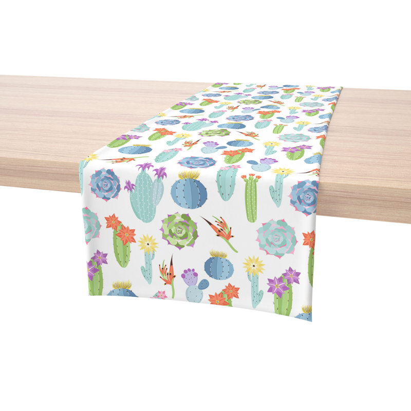 Rectangular Floral Cotton Twill Table Runner, 108" x 16"