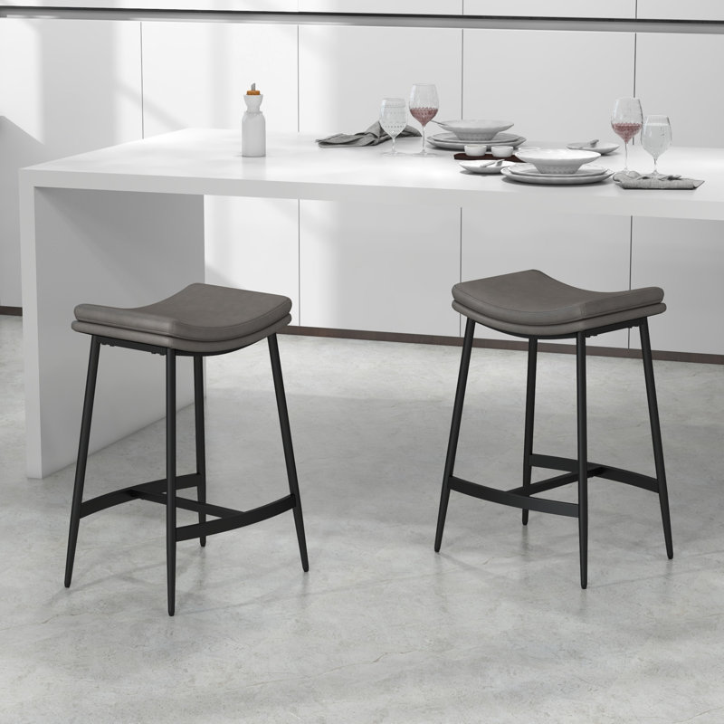Hallettsville Upholstered Counter Stool with Metal Frame, Grey