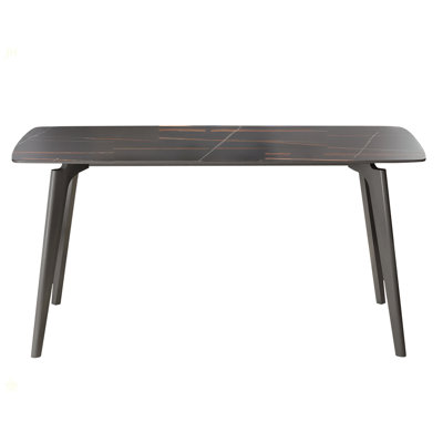 62.99" Modern Artificial Stone Black Curved Edge Dark Grey Metal Leg Dining Table-Can Accommodate 6 People(Dining Table Only)