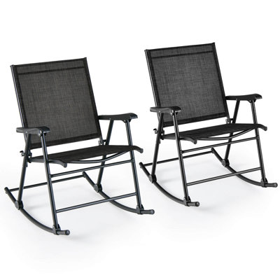 2 Pcs Patio Folding Rocking Chair Heavy-duty Metal Frame Rockers Outdoor by Lark Manor