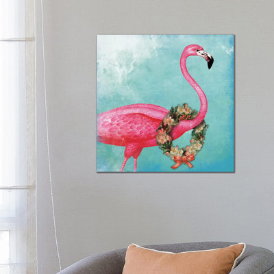 Christmas Flamingo 1 Piece Wrapped Canvas Wall Art