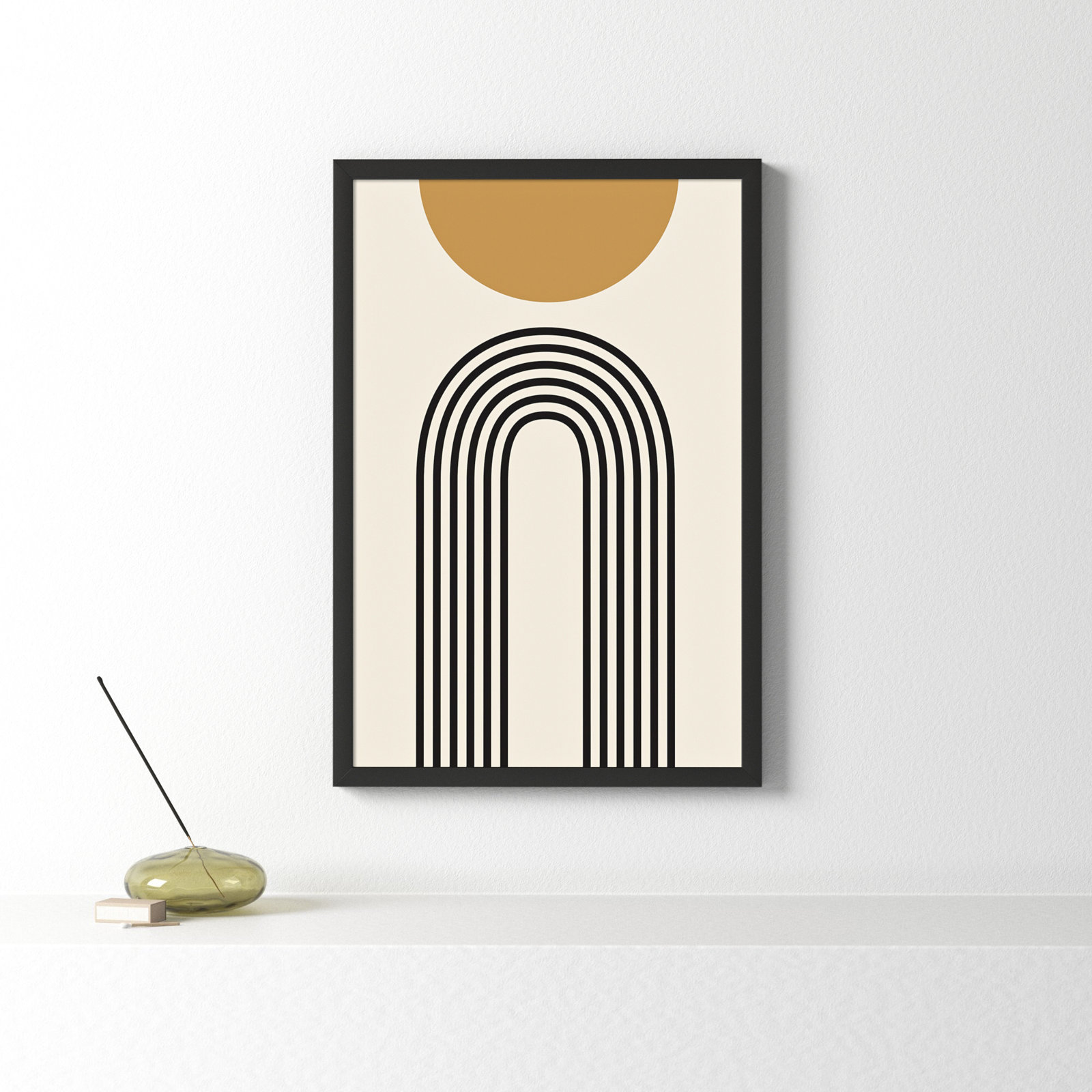Retro Mountain Sunrise Print, Black, 25.25" H x 17.25" W x 0.88" D