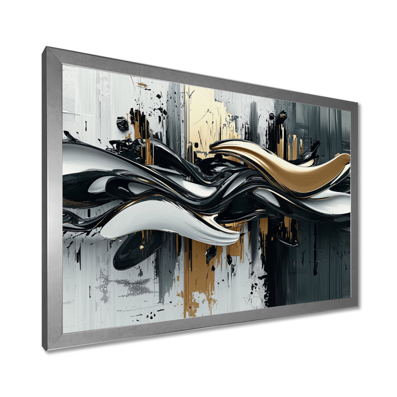 Widger Goldern «Black Shifting Ink Waters I» - art mural transitionnel, Argent argent, H 30 po x l 40 po