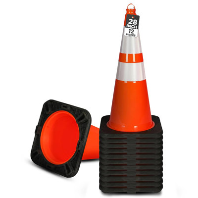 "28 Inch Pvc Traffic Safety Cones – Set Of 12 High Visibility Orange Cones, Durable And Structurally Stable Design For Road Safety, Parking Control, Construction, And Event Management"