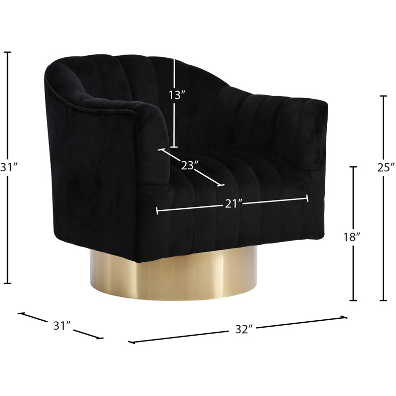 Fauteuil d'appoint pivotant en velours Farrah, Velours noir, Or