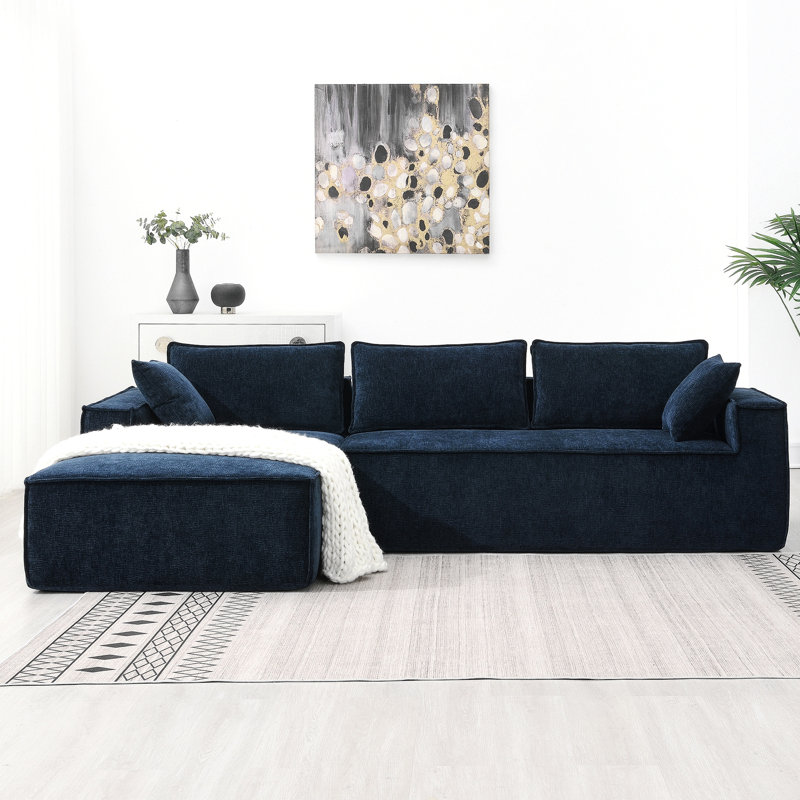 Canapé-lit modulaire en chenille 2 pièces avec méridienne de 111,5 po Amariee, Chenille bleu