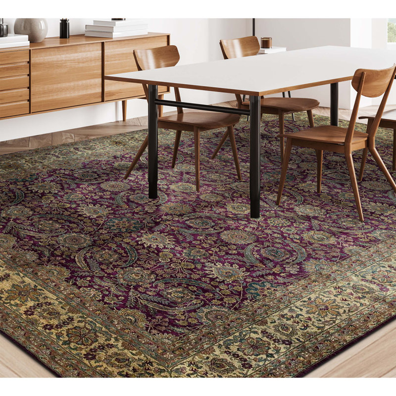 Tapis mauve et beige de haute qualité noué à la main