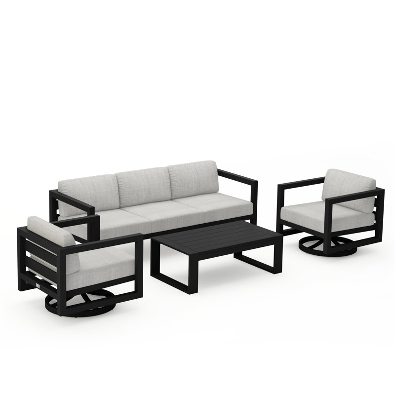 Avion 4 Piece Sofa Set With Swivel, Slate, Cast Silver Sunbrella®