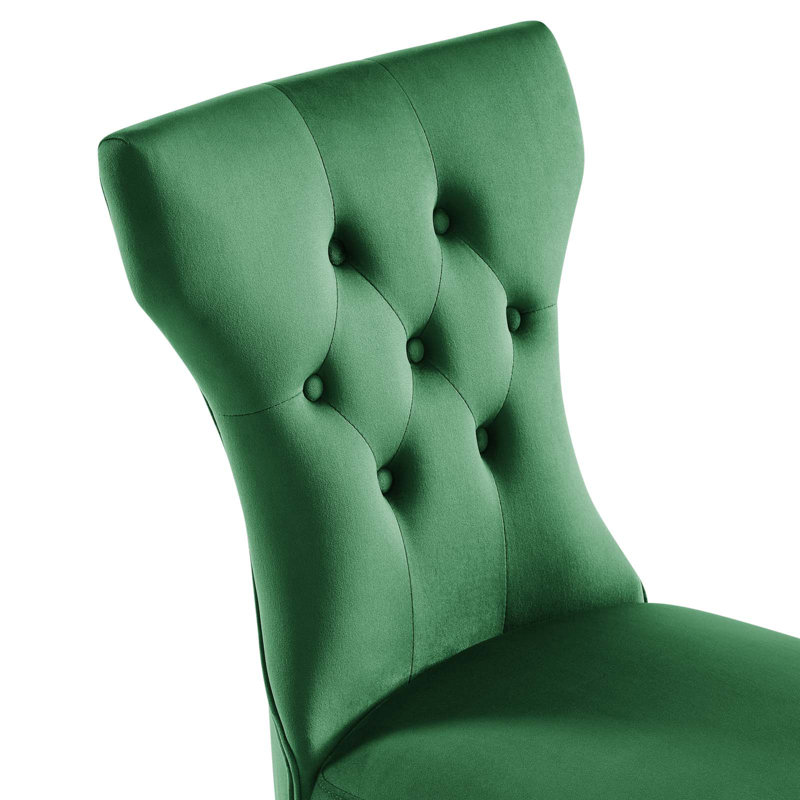 Elegant Emerald Velvet Upholstered Dining Chair with Hardwood Legs